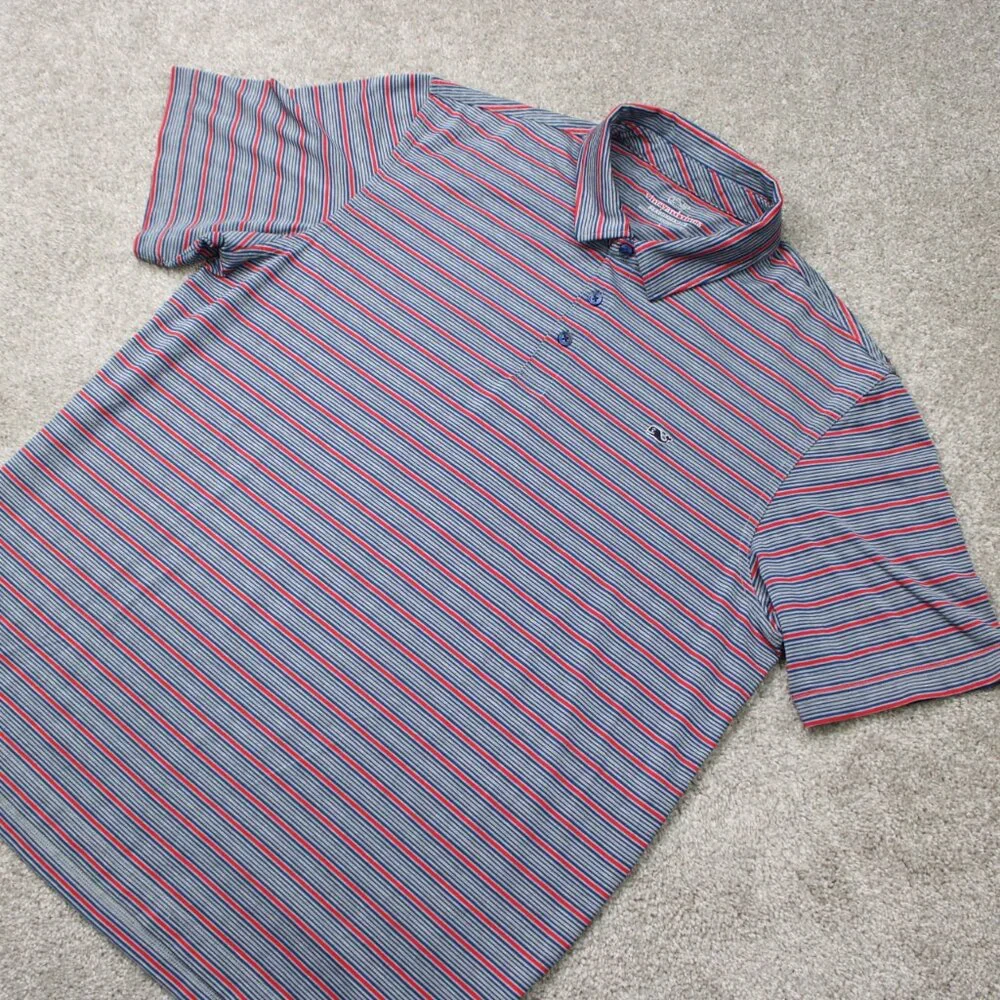 Vineyard Vines Performance Polo Shirt Mens Large Red/Blue Striped Stretch S/S - Picture 4 of 14